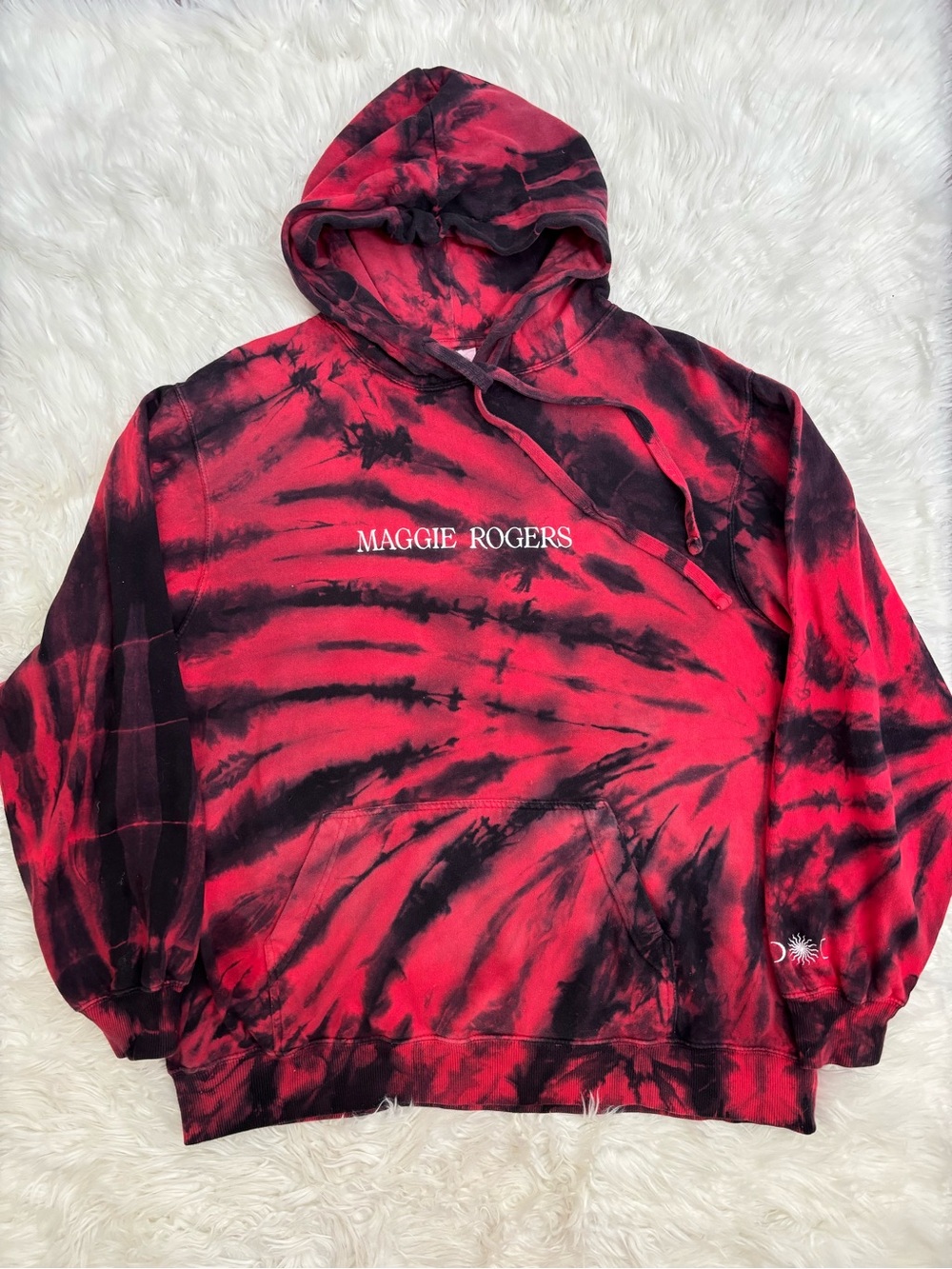 Maggie Rogers Embroidered Hand Dyed Red Black Hoodie Unisex Size XL Sweatshirt